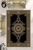 Makinede Yıkanabilir Leke Tutmaz  Gold Dot Keçe Kaymaz Taban Göbekli Salon Saçaksız Halı B1192  80 x 200 GOLD - 1