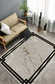 Makinede Yıkanabilir Leke Tutmaz  Gold Dot Keçe Kaymaz Taban Çerçeve Salon Saçaksız Halı B1212  GOLD 80 x 300 - 4