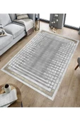 Makinede Yıkanabilir Leke Tutmaz  Gümüş Dot Keçe Kaymaz Taban Çerçeve Salon Saçaksız Halı B1172  GÜMÜŞ 80 x 200 thumbnail 5