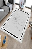 Makinede Yıkanabilir Leke Tutmaz  Gri Dot Keçe Kaymaz Taban Çerçeve Salon Saçaksız Halı B1213  GRİ 160 x 230 thumbnail 3