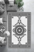 Makinede Yıkanabilir Leke Tutmaz  Beyaz-Siyah Dot Keçe Kaymaz Taban Göbekli Salon Saçaksız Halı B1190  BEYAZ 200 x 300 thumbnail 6