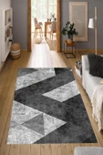 Makinede Yıkanabilir Leke Tutmaz  Siyah-Gri Pvc Deri Kaymaz Taban Modern Salon Saçaksız Halı A65  ÇOKLU 80 x 200 - 1