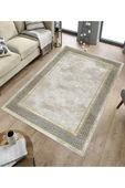 Makinede Yıkanabilir Leke Tutmaz  Krem-Gold Dot Keçe Kaymaz Taban Salon-Hol Saçaksız Halı B1181  KREM-GOLD 80 x 300 - 5