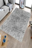 Makinede Yıkanabilir Leke Tutmaz  Gri Dot Keçe Kaymaz Taban Shaggy Salon Saçaksız Halı B1194  GRİ 200 x 300 thumbnail 3