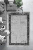 Makinede Yıkanabilir Leke Tutmaz  Gri Dot Keçe Kaymaz Taban Vintage Versace Salon Saçaksız Halı B1198  GRİ 120 x 180 thumbnail 6