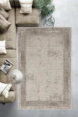 Makinede Yıkanabilir Leke Tutmaz  Bej-Vizon Dot Keçe Kaymaz Taban Vintage Salon Saçaksız Halı B1196  BEJ-VİZON 100 x 300 thumbnail 6