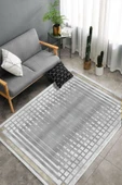 Makinede Yıkanabilir Leke Tutmaz  Gümüş Dot Keçe Kaymaz Taban Çerçeve Salon Saçaksız Halı B1172  GÜMÜŞ 80 x 200 thumbnail 4