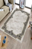 Makinede Yıkanabilir Leke Tutmaz  Bej-Gold Dot Keçe Kaymaz Taban Çerçeve Salon Saçaksız Halı B1188  BEJ-GOLD 80 x 200 - 3