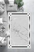 Makinede Yıkanabilir Leke Tutmaz  Gri Dot Keçe Kaymaz Taban Çerçeve Salon Saçaksız Halı B1213  GRİ 120 x 180 thumbnail 6