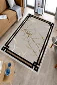 Makinede Yıkanabilir Leke Tutmaz  Gold Dot Keçe Kaymaz Taban Çerçeve Salon Saçaksız Halı B1212  GOLD 160 x 230 thumbnail 3