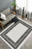 Makinede Yıkanabilir Leke Tutmaz  Krem-Antrasit Dot Keçe Kaymaz Taban Çerçeve Salon Saçaksız Halı B1170  160 x 230 KREM-ANTRASİT thumbnail 4