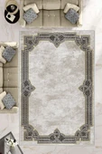 Makinede Yıkanabilir Leke Tutmaz  Bej-Gold Dot Keçe Kaymaz Taban Çerçeve Salon Saçaksız Halı B1188  BEJ-GOLD 80 x 200 - 1