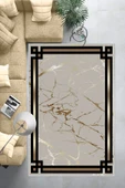 Makinede Yıkanabilir Leke Tutmaz  Gold Dot Keçe Kaymaz Taban Çerçeve Salon Saçaksız Halı B1212  GOLD 80 x 300 - 6