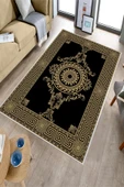 Makinede Yıkanabilir Leke Tutmaz  Gold Dot Keçe Kaymaz Taban Göbekli Salon Saçaksız Halı B1192  180 x 280 GOLD - 3