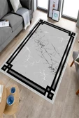 Makinede Yıkanabilir Leke Tutmaz  Gri Dot Keçe Kaymaz Taban Çerçeve Salon Saçaksız Halı B1211  GRİ 80 x 200 thumbnail 3