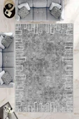 Makinede Yıkanabilir Leke Tutmaz  Gri Dot Keçe Kaymaz Taban Shaggy Salon Saçaksız Halı B1194  GRİ 200 x 300 thumbnail 1