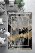 Makinede Yıkanabilir Leke Tutmaz  Siyah-Gri Dot Keçe Kaymaz Taban Modern Salon Saçaksız Halı B1248  GRİ 100 x 300 thumbnail 6