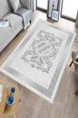Makinede Yıkanabilir Leke Tutmaz  Gri Dot Keçe Kaymaz Taban Göbekli Salon Saçaksız Halı B1237  KREM-GOLD 120 x 180 - 3