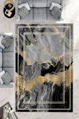 Makinede Yıkanabilir Leke Tutmaz  Siyah-Gri Dot Keçe Kaymaz Taban Modern Salon Saçaksız Halı B1248  GRİ 100 x 300 thumbnail 1