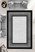 Makinede Yıkanabilir Leke Tutmaz  Gümüş-Siyah Dot Keçe Kaymaz Taban Çerçeve Salon Saçaksız Halı B1229  YEŞİL-GOLD 80 x 150 - 1