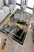 Makinede Yıkanabilir Leke Tutmaz  Siyah-Gri Dot Keçe Kaymaz Taban Modern Salon Saçaksız Halı B1248  GRİ 100 x 300 thumbnail 3