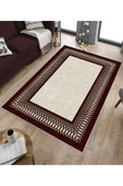 Makinede Yıkanabilir Leke Tutmaz  Bordo-Krem Dot Keçe Kaymaz Taban Çerçeve Salon Saçaksız Halı B1231  SİYAH-GOLD 160 x 230 - 5
