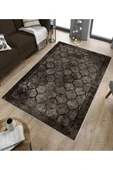 Makinede Yıkanabilir Leke Tutmaz  Kahverengi Dot Keçe Kaymaz Taban Prizma Salon Saçaksız Halı B1220  SİYAH 80 x 200 thumbnail 5