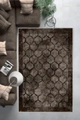 Makinede Yıkanabilir Leke Tutmaz  Kahverengi Dot Keçe Kaymaz Taban Prizma Salon Saçaksız Halı B1220  SİYAH 80 x 200 thumbnail 6