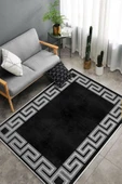 Makinede Yıkanabilir Leke Tutmaz  Siyah-Gümüş Dot Keçe Kaymaz Taban Versace Salon Saçaksız Halı B1240  VİZON-GOLD 180 x 280 - 4