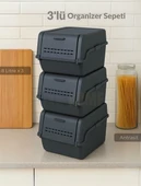 3'lü Set Organizer Erzak Kutusu Bpa Free Saklama Kutusu Soğanlık Sebzelik Sepet Antrasit 8 Lt x 3 - 1