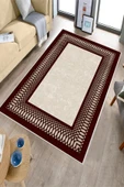 Makinede Yıkanabilir Leke Tutmaz  Bordo-Krem Dot Keçe Kaymaz Taban Çerçeve Salon Saçaksız Halı B1231  SİYAH-GOLD 160 x 230 - 3