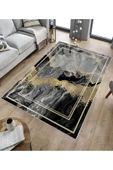 Makinede Yıkanabilir Leke Tutmaz  Siyah-Gri Dot Keçe Kaymaz Taban Modern Salon Saçaksız Halı B1248  GRİ 100 x 300 thumbnail 5
