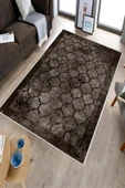 Makinede Yıkanabilir Leke Tutmaz  Kahverengi Dot Keçe Kaymaz Taban Prizma Salon Saçaksız Halı B1220  SİYAH 80 x 200 thumbnail 3