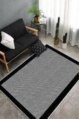 Makinede Yıkanabilir Leke Tutmaz  Siyah Dot Keçe Kaymaz Taban Modern Salon Saçaksız Halı B1255  SİYAH 80 x 200 thumbnail 4