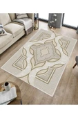 Makinede Yıkanabilir Leke Tutmaz  Bej Dot Keçe Kaymaz Taban Göbekli Salon Saçaksız Halı B1268  BEJ 160 x 230 thumbnail 5