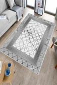 Makinede Yıkanabilir Leke Tutmaz  Gri-Beyaz Dot Keçe Kaymaz Taban Versace Salon Saçaksız Halı B1292  GRİ-BEYAZ 100 x 200 thumbnail 3