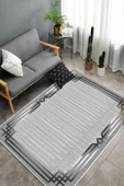 Makinede Yıkanabilir Leke Tutmaz  Gri Dot Keçe Kaymaz Taban Çerçeveli Salon Saçaksız Halı B1267  GRİ 80 x 200 thumbnail 4