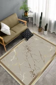 Makinede Yıkanabilir Leke Tutmaz  Gold-Vizon Dot Keçe Kaymaz Taban Çerçeve Salon Saçaksız Halı B1286  GOLD-VİZON 100 x 200 - 4
