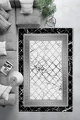 Makinede Yıkanabilir Leke Tutmaz  Siyah-Beyaz Dot Keçe Kaymaz Taban Versace Salon Saçaksız Halı B1294  SİYAH-BEYAZ 200 x 300 thumbnail 6