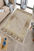 Makinede Yıkanabilir Leke Tutmaz  Gold Dot Keçe Kaymaz Taban DekorÇerçeve Salon Saçaksız Halı B1274  GOLD 180 x 280 thumbnail 3