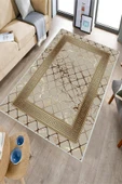 Makinede Yıkanabilir Leke Tutmaz  Vizon-Gold Dot Keçe Kaymaz Taban Versace Salon Saçaksız Halı B1280  VİZON-GOLD 80 x 300 thumbnail 3
