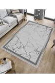 Makinede Yıkanabilir Leke Tutmaz  Gri Dot Keçe Kaymaz Taban Çerçeve Salon Saçaksız Halı B1288  GRİ 200 x 300 thumbnail 5