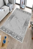 Makinede Yıkanabilir Leke Tutmaz  Gri Dot Keçe Kaymaz Taban DekorÇerçeve Salon Saçaksız Halı B1276  GRİ 180 x 280 thumbnail 3