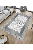 Makinede Yıkanabilir Leke Tutmaz  Gri-Beyaz Dot Keçe Kaymaz Taban Versace Salon Saçaksız Halı B1292  GRİ-BEYAZ 100 x 200 thumbnail 5