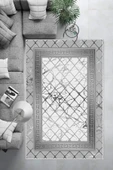 Makinede Yıkanabilir Leke Tutmaz  Gri-Beyaz Dot Keçe Kaymaz Taban Versace Salon Saçaksız Halı B1292  GRİ-BEYAZ 100 x 200 thumbnail 6