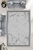 Makinede Yıkanabilir Leke Tutmaz  Gri Dot Keçe Kaymaz Taban Çerçeve Salon Saçaksız Halı B1288  GRİ 200 x 300 thumbnail 1