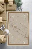 Makinede Yıkanabilir Leke Tutmaz  Gold-Vizon Dot Keçe Kaymaz Taban Çerçeve Salon Saçaksız Halı B1286  GOLD-VİZON 100 x 200 - 6