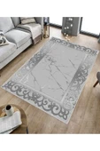 Makinede Yıkanabilir Leke Tutmaz  Gri Dot Keçe Kaymaz Taban DekorÇerçeve Salon Saçaksız Halı B1276  GRİ 180 x 280 thumbnail 5