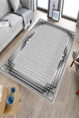 Makinede Yıkanabilir Leke Tutmaz  Gri Dot Keçe Kaymaz Taban Çerçeveli Salon Saçaksız Halı B1267  GRİ 80 x 200 thumbnail 3