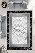 Makinede Yıkanabilir Leke Tutmaz  Siyah-Beyaz Dot Keçe Kaymaz Taban Versace Salon Saçaksız Halı B1294  SİYAH-BEYAZ 200 x 300 thumbnail 1